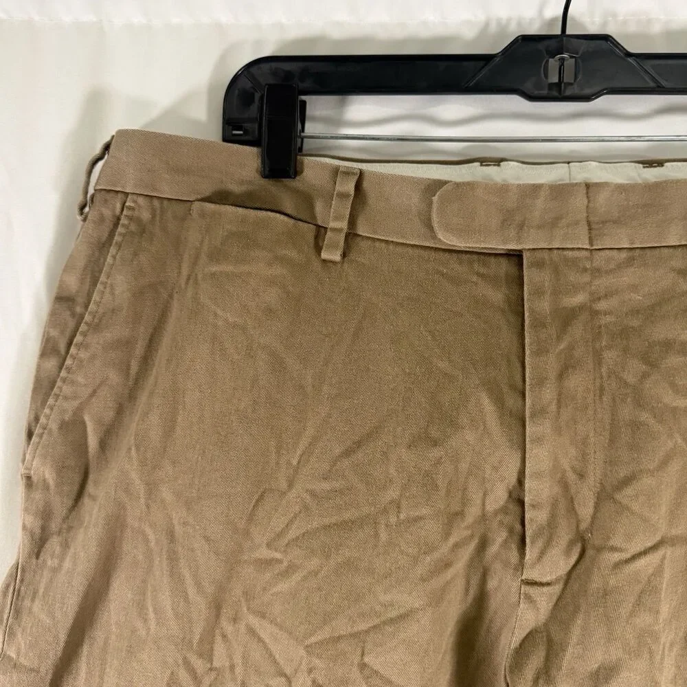 J. Crew Bowery Pants Men's 38x32 Khaki Stretch Flat Front Slash Pockets Slim